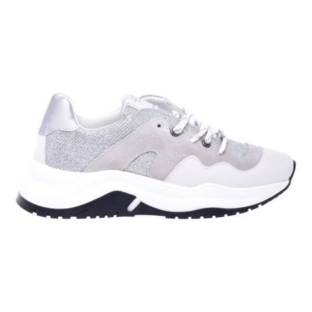 Baldinini Low-top trainers in white leather and glitter fabric , Wit , Dames , Maat: 37 EU Sneakers