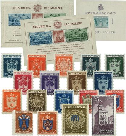 San Marino 1937+1945 - MICHEL 234+313, Bl 1, 4A/4B, 318/34 -/- 314 - Postfrisk