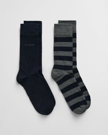 GANT Herren 2er-Pack Socken Blockstreifen & Einfarbig (43-45) Grau