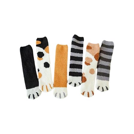 6 Pairs Cute Cat Paw Socks Women Winter Fuzzy Cozy Plush Slipper Socks,warm Cute Animal Gift