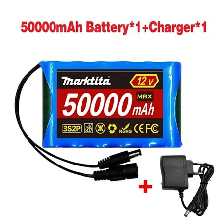 12V 50000mah litiumbatteripaketkapacitet DC 12,6V 50Ah CCTV-kameramonitor, fiskeljus, xenonlampa, högtalare med laddare