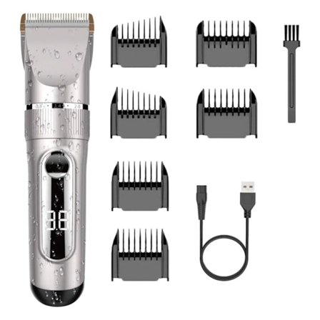 Ammattimainen hiustenleikkuri IPX7 keraaminen terä LCD-hiustenleikkuri 3/6/9/12 mm moottoroidulla säätökammalla Vedenpitävä ladattava kotiin tai 