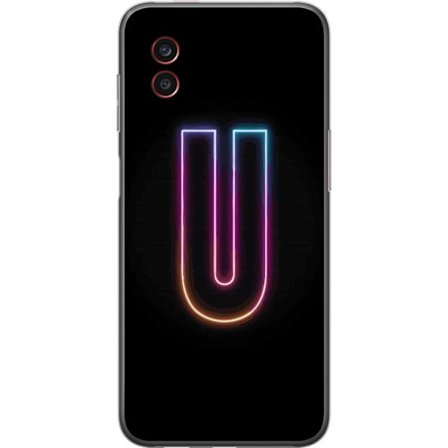 Kompatibel Mobilcover til Samsung Samsung Galaxy Xcover6 Pro Minimalistisk neonbogstav U i farverig lyseffekt mod sort baggrund