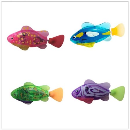 Interactive Robot Fish Toys for Cat/Dog(4 Pcs), Activated Swimming in Water with LED Light, Swimming Bath Plastic Fish T