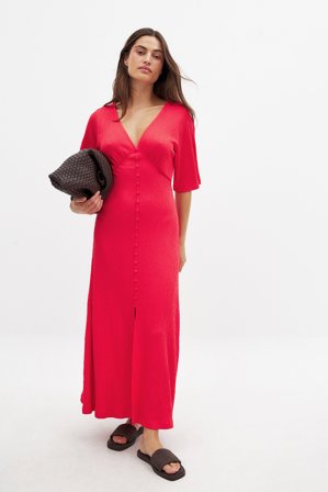 NA-KD - Midikjole med knappedetaljer - Vårkjoler - Rød - XS