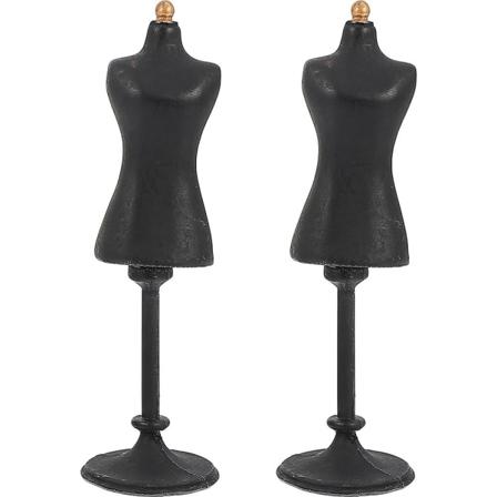 2 stk Mini Mannequin Dukke Kjole Mannequin Dukke Klær Display Støtteholder(8.5X2.5X2.5CM,Svart)