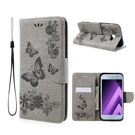 Samsung Galaxy A3 (2017) Avtrykk Lær Flip Etui - Grå