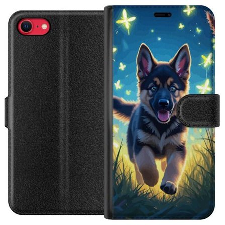 Kompatibel Tegnebogsetui til Apple Apple iPhone SE (2020) Tysk hyrdehund hvalpeplakat, hvalp hund springer mark sommerfugle sÃ ̧d hund illustration 