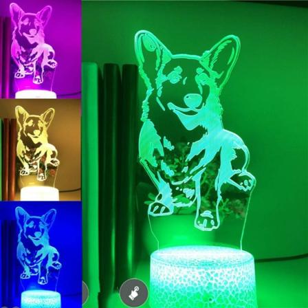 WJ 3D Hund Natlampe Bordlampe Optisk Illusion Lamper 7 Farve Skiftende Lys LED Bordlampe Jul Hjem Kærlighed Fødselsdag Børn Børn Dekoration Legetøj 