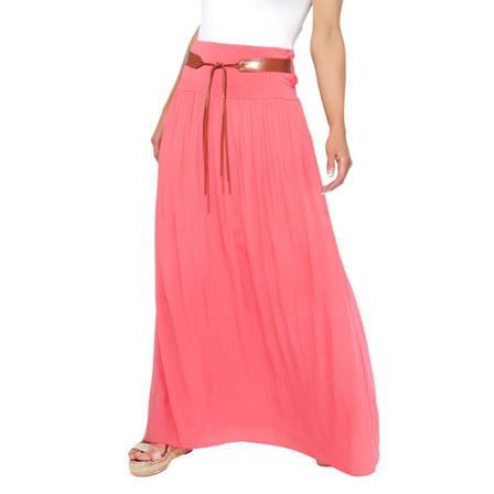 Krisp Dam/dam Tie Bälted Boho Maxi Kjol S/m Coral