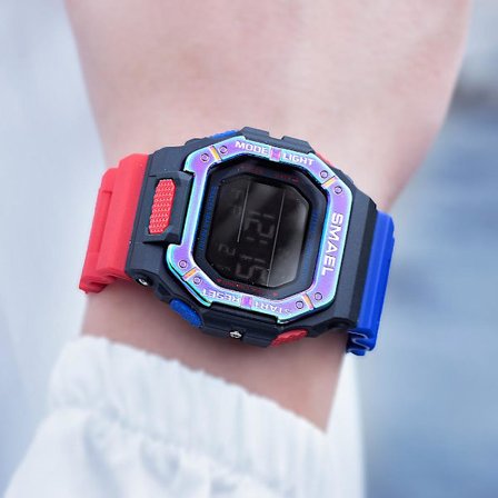 Smael Herre Sportsure Digitalt LED Ur Vandtæt Auto Dato Militær Army Grøn Firkantede Armbåndsure 8059 Gummirem