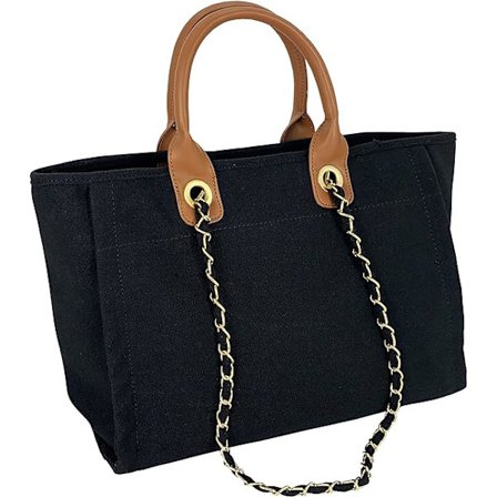 Dam Canvas Satchel Handväska Axelväska Totebag Med Kedja Bla