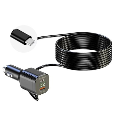 Auto Oplader Kabel ABS Lille USB med dobbelt Hurtig Opladning & Spændingsdisplay Universal Biloplader til Telefon Tablets