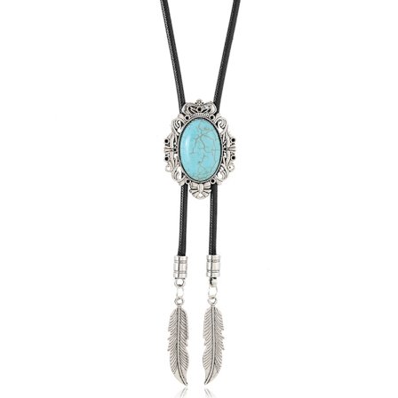 Justerbar Bolo Tie Populær Western Cowboy Teenagere Mænd Kvinder Halskæde Danseslips Vintage Trøje Turkis Vedhæng Blå