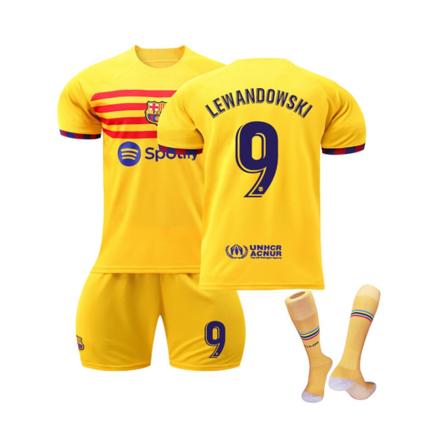 (FC Barcelona 2023 Fourth Lewandowski #9 Fotbollströjasatser för barn, vuxna XL(180-190CM)