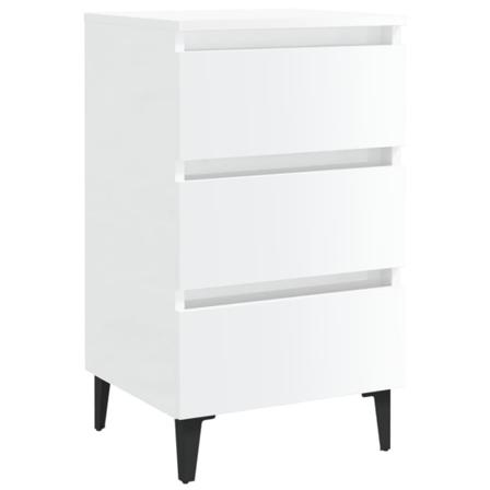 Vidaxl Sängbord Med Metallben Vit Högglans 40x35x69 Cm Vit