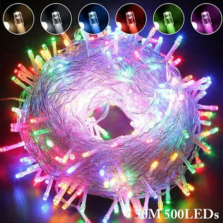 ROSNEK Lyskæde til Udendørs Indendørs 500LED 50M (Multifarvet) Juletræslys IP44 Vandtæt, Have Bryllupper Fester