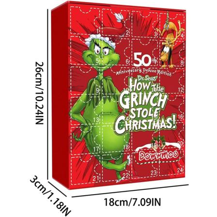 Greenwich Julekalender Juleblindeboks 24 Gaver Grønn Hårmonster Nedtelling Grinch B