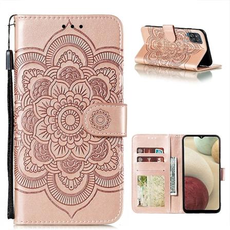 Imprint Mandala Stativ för Samsung Galaxy A12 Läderfodral