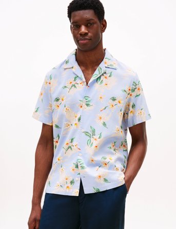 Tommy Hilfiger Lightweight Floral Aop Ss Shirt - Blue - XL