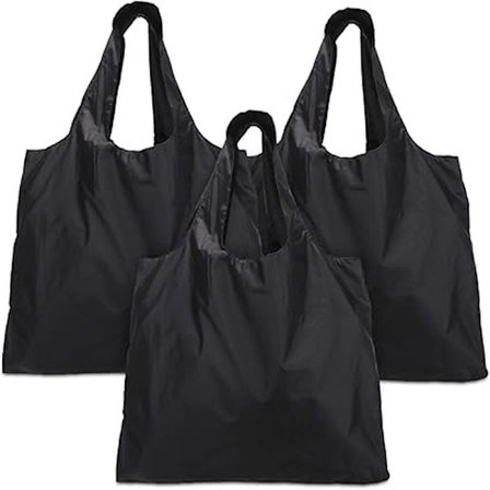 3 Reusable Shopping Bags, Foldable Shopper with Sewn-on Pouch