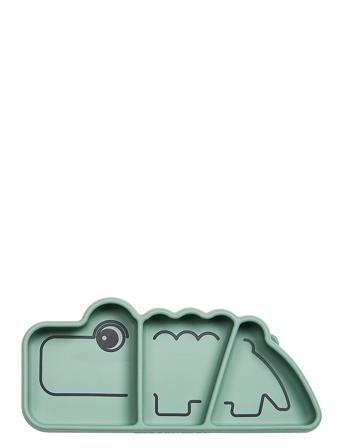 Silic Stick&Stay Snackplate Croco Home Meal Time Plates & Bowls Plates Grønn D By Deer