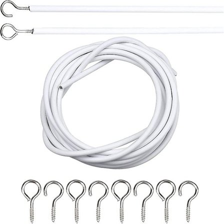 2m Hvidt Gardinkabel Gardin Wire Gardinreb med 4 par kroge og øjne Gardinstangsledning til ophængning af gardiner