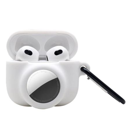 Apple Airpods 3 & Airtag 2-in-1 Silikonskal Med Nyckelring - Vit Vit