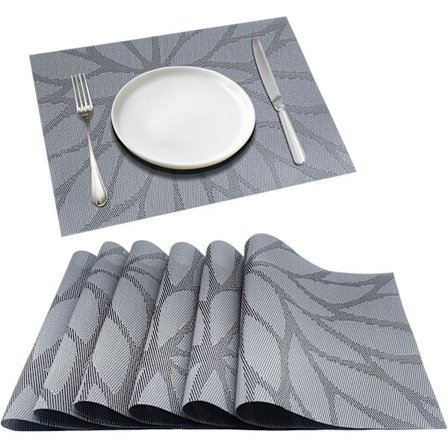 Sæt med 6 grå bordskånere og dækkeservietter - Vævet vinyl til spisebord