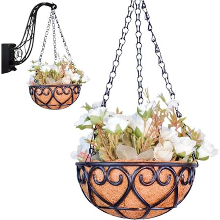 8 tommer hængekurve - Rund metaltråd hængepotte, Linerkæde rund tråd planteholder | Blomsterpotte metal udendørs rund kurv 2 stk