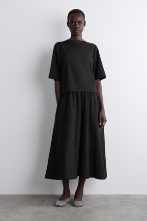 COS Women's Layered Boat-Neck Midi Dress in Black