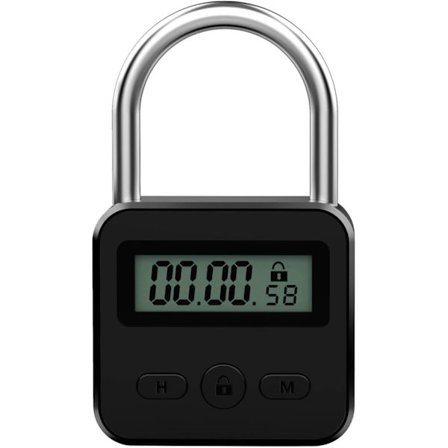 Metall Timerlås - Elektronisk Tidslås med LCD-display - USB-laddning (Svart)
