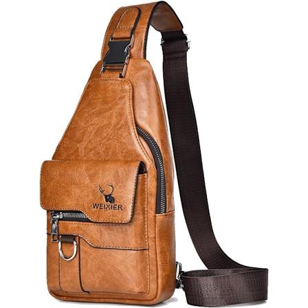 Slingväskor för Män Axelväska Crossbody Väskor Bröstväska PU-Läder Vattentät Manväskor Kvinnor Resa Slingväska Casual Ryggsäck för Vandring, Cykling 