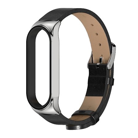 Musta Hopea Musta Hopea yhteensopiva Xiaomi Mi Band 6 / 5 / 4 / 3 Nahkainen kellon ranneke