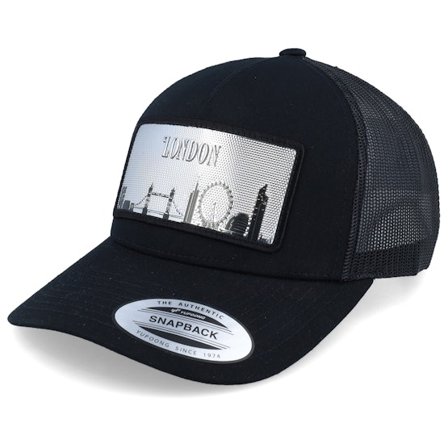 Iconic - Sort trucker Kasket - London Silver Patch Black A-frame Trucker @ Hatstore