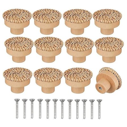 12 kpl Pyöreät Rattan-Kommodin Vetimet Bohemian-Tyylisiä Käsintehtyjä Ruuveilla Puinen Huonekalujen Kommodin Vetimet Kommodeille Laatikoille 