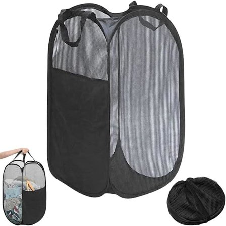 Large Laundry Basket Collapsible Mesh Foldable Laundry Hamper Pop Up Clothes Basket with Side Pocket Dirty Clothes Baskets with Handles