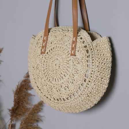 Kvinder Dame Håndtaske Mode Straw Bag One Shoulder Vacation Ins Style Stor kapacitet Beige