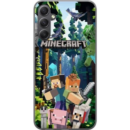 Kompatibelt Mobildeksel til Samsung Galaxy A05s Minecraft mobildeksel med skog og figurer i pikselstil