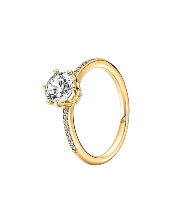 Pandora Crown 14K Gold-Plated Ring With Clear Cubic Zirconia - Gold - 50
