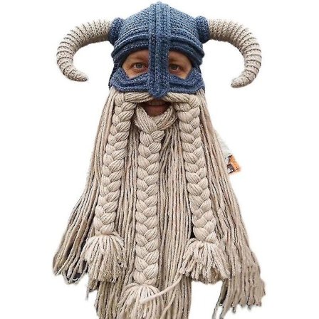 Strikket Viking Skjegg Hornhatt - Gal Ski-lue