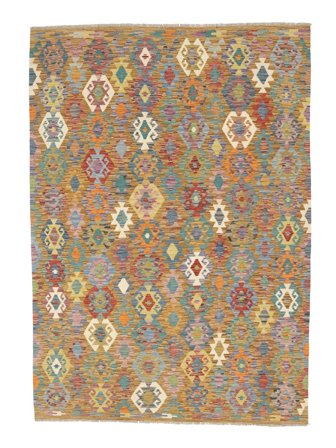 Oosters Kelim Afghan Old Style Vloerkleed 179X252 Bruin/Donker Geel Wol, Afghanistan