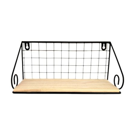 Romskillevegg i tre med smidd jern, dekorativ hylle