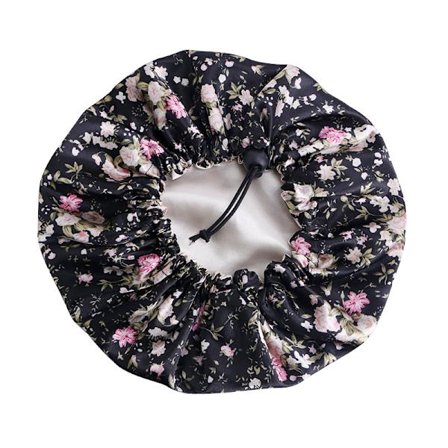 Sort Hakkede Blomster - Badehætte til Kvinder og Piger, Genanvendelig