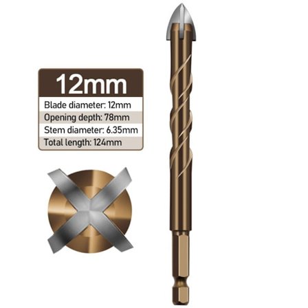 4 Stk 3-12mm Kryds sekskantet keramisk flisebor 12MM