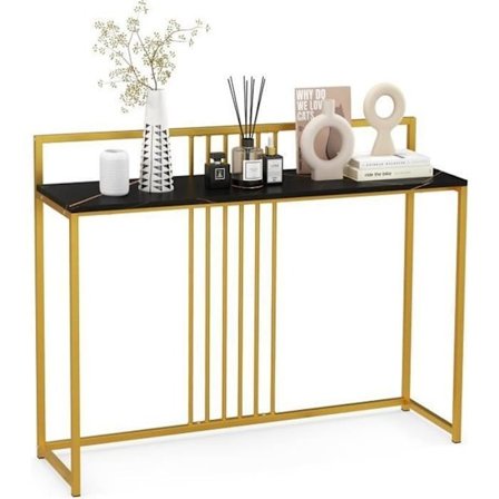 Konsolbord -COSTWAY- Marmortryk - 120 x 32 x 89 CM - Sort metalstel Moderne indgangsmøbler