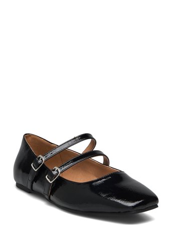 Biarose Karré Double Mary Jane Flat Faux Leather Black Bianco