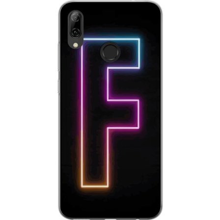 Yhteensopiva Puhelinkuori Huawei Huawei P smart 2019 Neonkirjain F vaaleanpunaisella, sinisellä ja keltaisella valokehyksillä tummaa taustaa vasten,