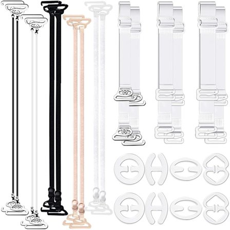 24 stk. gennemsigtige bh-stropper, usynlige justerbare bh-stropper skridsikre bh-erstatningsstropper, 8 stk. gennemsigtige bh-stropclips + 16 stk. bh-