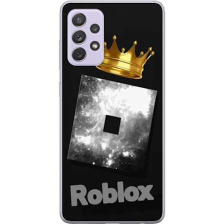 Kompatibelt Mobildeksel til Samsung Samsung Galaxy A52s 5G Minimalistisk svart og sølvfarget Roblox-symbol med gylden krone og luksuriøs gamer-estet